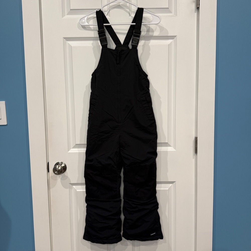 Lands End Kids Black‎ Squall Insulated Snow Bib Overalls Size 8 Ski Pants
